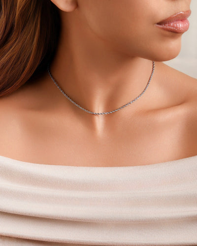 Choker Cordão Baiano 2 mm Ródio Branco - 32 cm