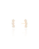 Brinco Ear Cuff Três Flores Cravejadas Cristal Banhado a Ouro 18K