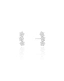 Brinco Ear Cuff Três Flores Cravejadas Cristal Ródio Branco