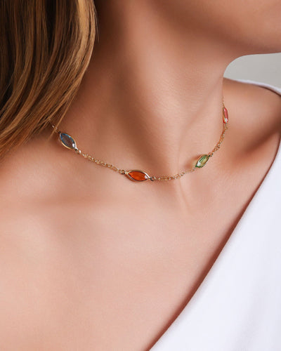 Choker Navetes Coloridos Banhado a Ouro 18K - 30 cm