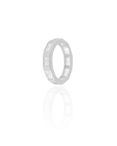Anel Baguetes Cristal Tamanho 21 Ródio Branco