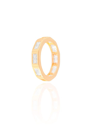Anel Baguetes Cristal Tamanho 23 Banhado a Ouro 18K