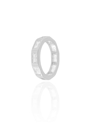Anel Baguetes Cristal Tamanho 23 Ródio Branco