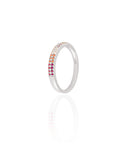 Anel Cravejado Cristal Colorido Tamanho 19 Ródio Branco