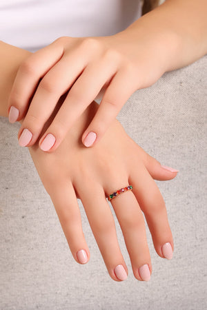 Anel Zircônia Colorida Tamanho 22 Banhado a Ouro 18K
