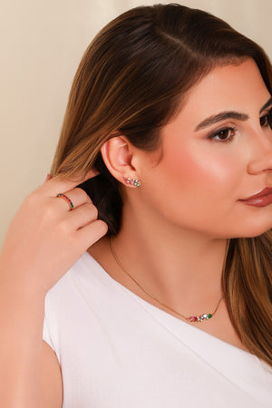 Brinco Ear Cuff Cristais Coloridos Banhado a Ouro 18K