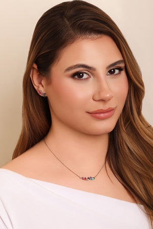 Brinco Ear Cuff Cristais Coloridos Ródio Branco
