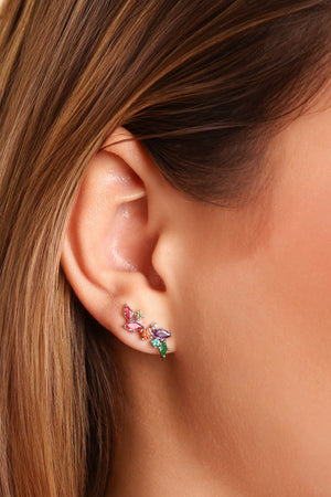 Brinco Ear Cuff Cristais Coloridos Ródio Branco