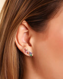 Brinco Ear Cuff Cristais Coloridos Ródio Branco