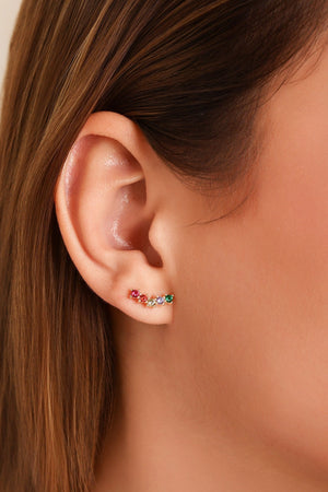 Brinco Ear Cuff Zircônias Coloridas Banhado a Ouro 18K