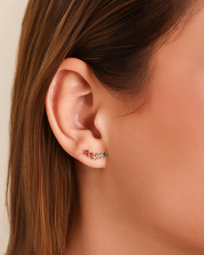 Brinco Ear Cuff Zircônias Coloridas Banhado a Ouro 18K