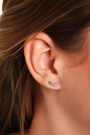 Brinco Ear Cuff Zircônias Coloridas Ródio Branco