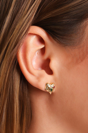 Brinco Coração Zircônia Colorida Banhado a Ouro 18K