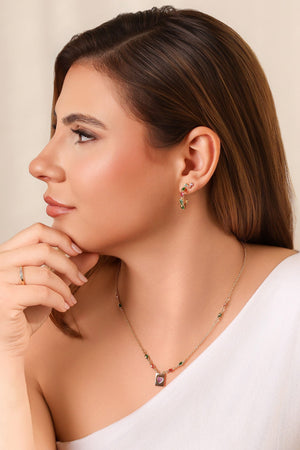 Brinco Argola Detalhada Cristal Colorida Banhado a Ouro 18K
