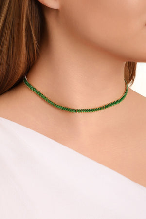Choker Cristal Esmeralda Banhado a Ouro 18K