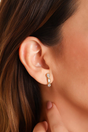 Ear Hook Geométrico Cristal Banhado a Ouro 18K