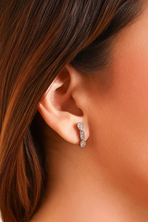 Ear Hook Geométrico Cristal Ródio Branco