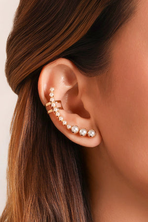 Brinco Ear Cuff Pérolado Banhado a Ouro 18K