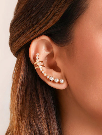 Brinco Ear Cuff Pérolado Banhado a Ouro 18K