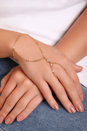 Pulseira Hand Chain com Zircônia Banhado a Ouro 18K