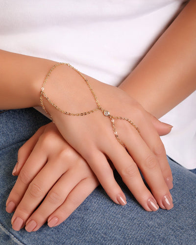 Pulseira Hand Chain com Zircônia Banhado a Ouro 18K