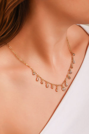 Gargantilha Coração Gota Cristal Banhado a Ouro 18K - 40 cm