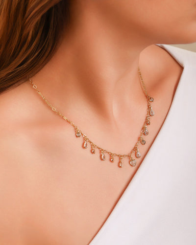 Colar Coração Gota Cristal Banhado a Ouro 18K - 40 cm