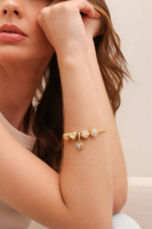 Pulseira Berloque Pingente Coração Cravejado