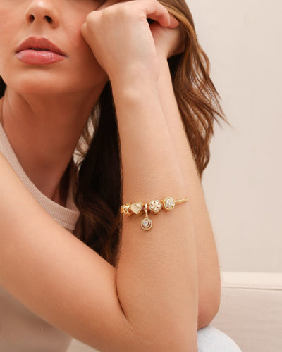 Pulseira Berloque Pingente Coração Cravejado