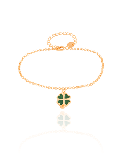 Pulseira Elo Português Trevo Copa Cristal Verde