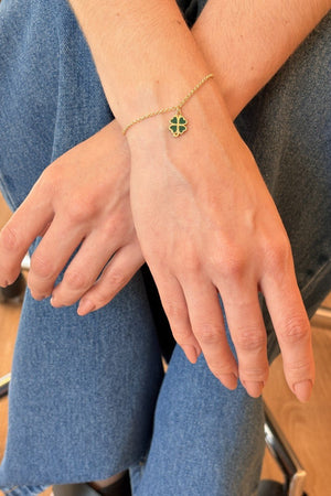 Pulseira Elo Português Trevo Copa Cristal Verde