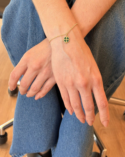 Pulseira Elo Português Trevo Copa Cristal Verde