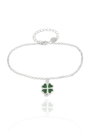 Pulseira Elo Português Trevo Copa Cristal Verde