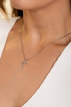 Gargantilha Veneziana com Pingente Cruz Palito Cravejada Cristal - 45 cm