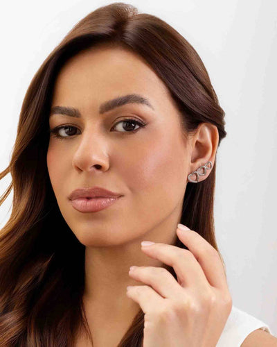 Ear Cuff Três Corações Lisos e Cravejados Cristal