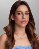 Conjunto com Berloques Cravejados Pingente e Brinco Gota Azul Safira e Borda Cristal
