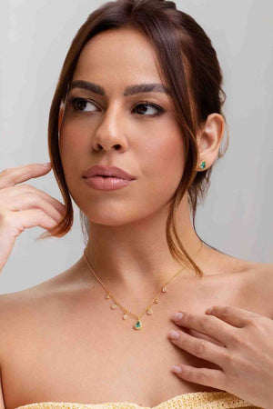 Conjunto com Berloques Cravejados Pingente e Brinco Gota Turmalina e Borda Cristal