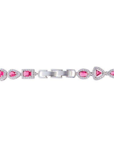 Conjunto Colar e Brinco Riviera Mix Rubi Cravejado Cristal com Fecho Italiano - 40 cm