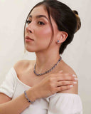 Conjunto Colar Riviera Mix Safira Azul Cravejado Cristal com Fecho Italiano - 40 cm