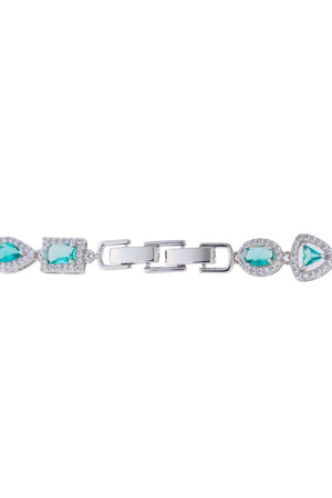 Conjunto Colar Riviera Mix Água Marinha Cravejado Cristal com Fecho Italiano - 40 cm