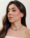 Conjunto Colar Riviera Mix Pedras Coloridas Cravejado Cristal com Fecho Italiano - 40 cm