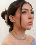 Conjunto Colar Riviera Mix Azul Sky Cravejado Cristal com Fecho Italiano - 40 cm