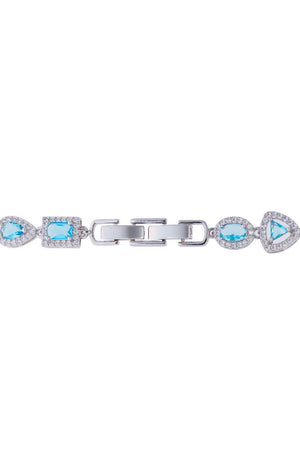 Conjunto Colar Riviera Mix Azul Sky Cravejado Cristal com Fecho Italiano - 40 cm