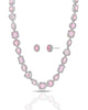 Conjunto Colar Riviera Mix Quartzo Rosa Cravejado Cristal com Fecho Italiano - 40 cm