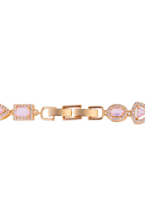 Conjunto Colar Riviera Mix Quartzo Rosa Cravejado Cristal com Fecho Italiano - 40 cm