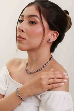Pulseira Riviera Mix Safira Azul Cravejada Cristal com Fecho Italiano