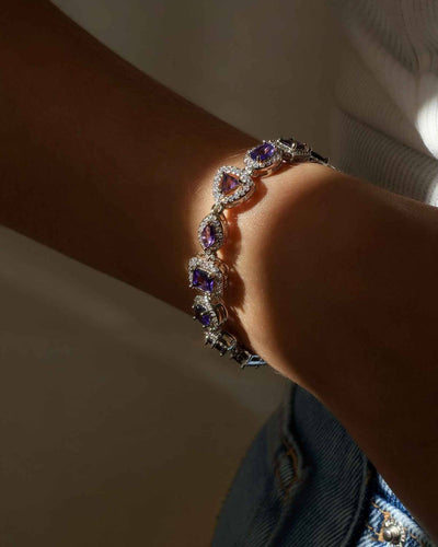 Pulseira Riviera Mix Safira Azul Cravejada Cristal com Fecho Italiano