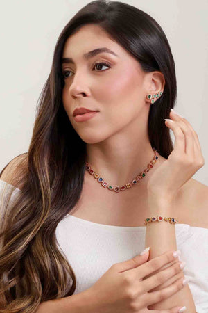 Pulseira Riviera Mix Pedras Coloridas Cravejada Cristal com Fecho Italiano