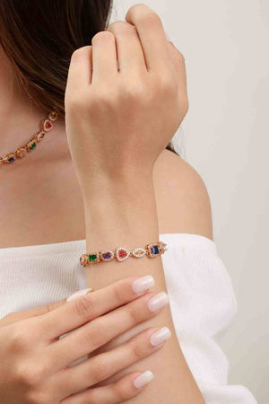 Pulseira Riviera Mix Pedras Coloridas Cravejada Cristal com Fecho Italiano