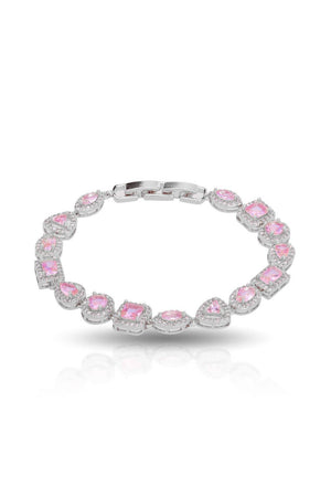 Pulseira Riviera Mix Quartzo Rosa Cravejada Cristal com Fecho Italiano
